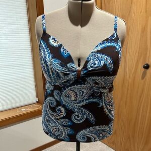 Lands' End Blue and Brown Paisley Tankini Top
